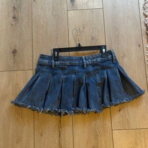 Denim Mini Skirt with Frayed Hem